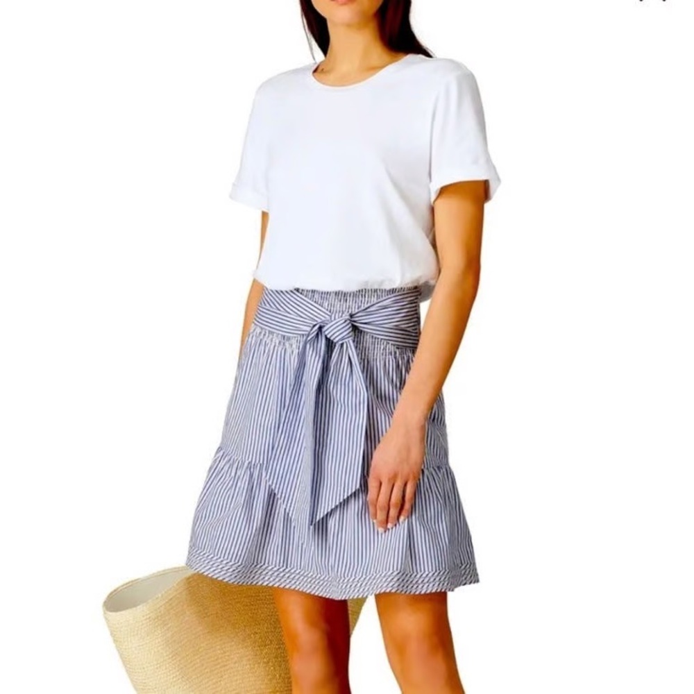 Parker White Knit & Blue Stripe Tie-Waist Dress Size M